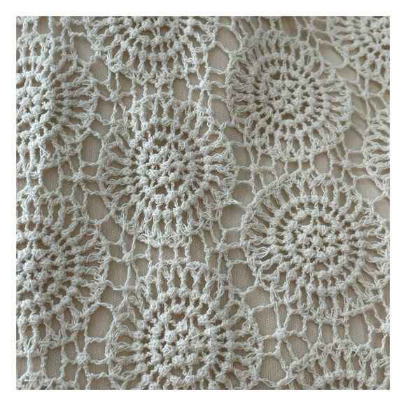 Solitaire Anthropologie Crochet Lace Top Cream Knit Bell Sleeves Full Back Butto - Picture 4 of 9